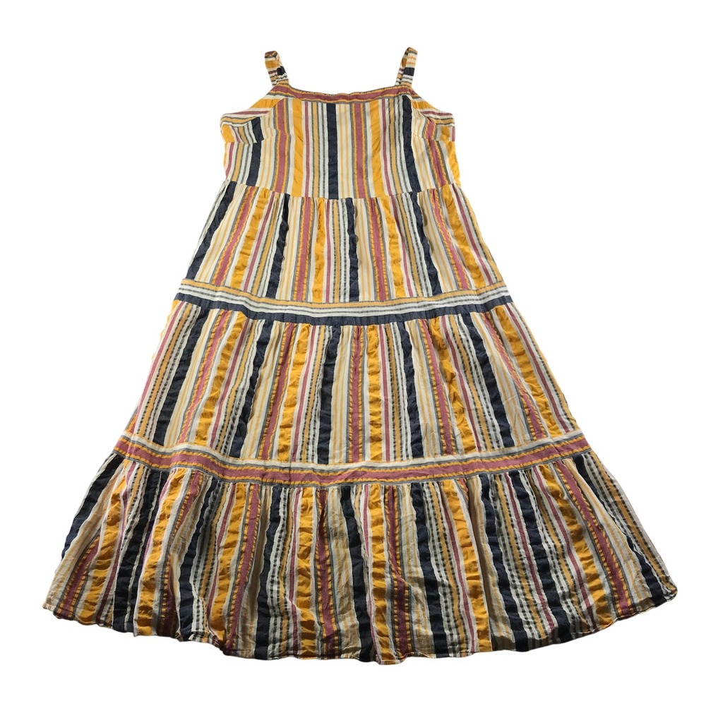 Loft Plus Size 18 Striped Tiered Maxi Dress Cotton Sleeveless Yellow Navy Red